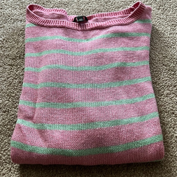 Talbots 3/4 Sleeve Length Lightweight Linen Sweater Size XS Pink and Green - Picture 2 of 8